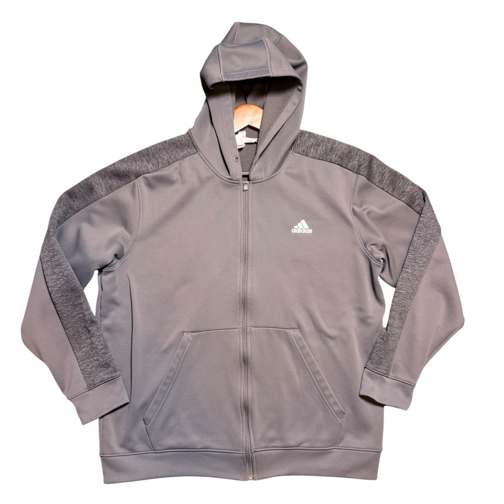 Adidas Hoodie Mens XL CV5751 Gray Climawarm Full Zip Fleece EUC